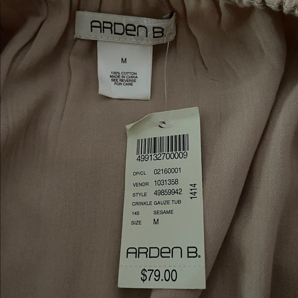 Arden B Beige Crepe Tube Sleeveless 100% Cotton Wide Leg Jumpsuit Size Medium - Picture 5 of 5